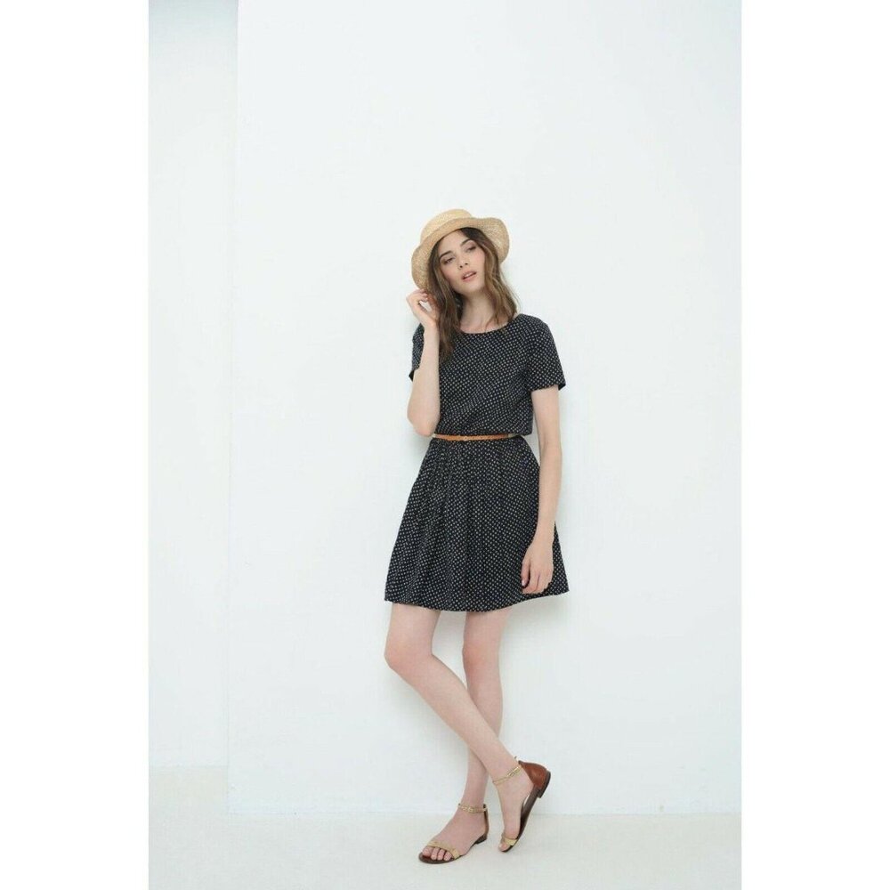 Des Petits Hauts Gabina Printed Tunic Mini Dress Black Babydoll S-T1 NEW
